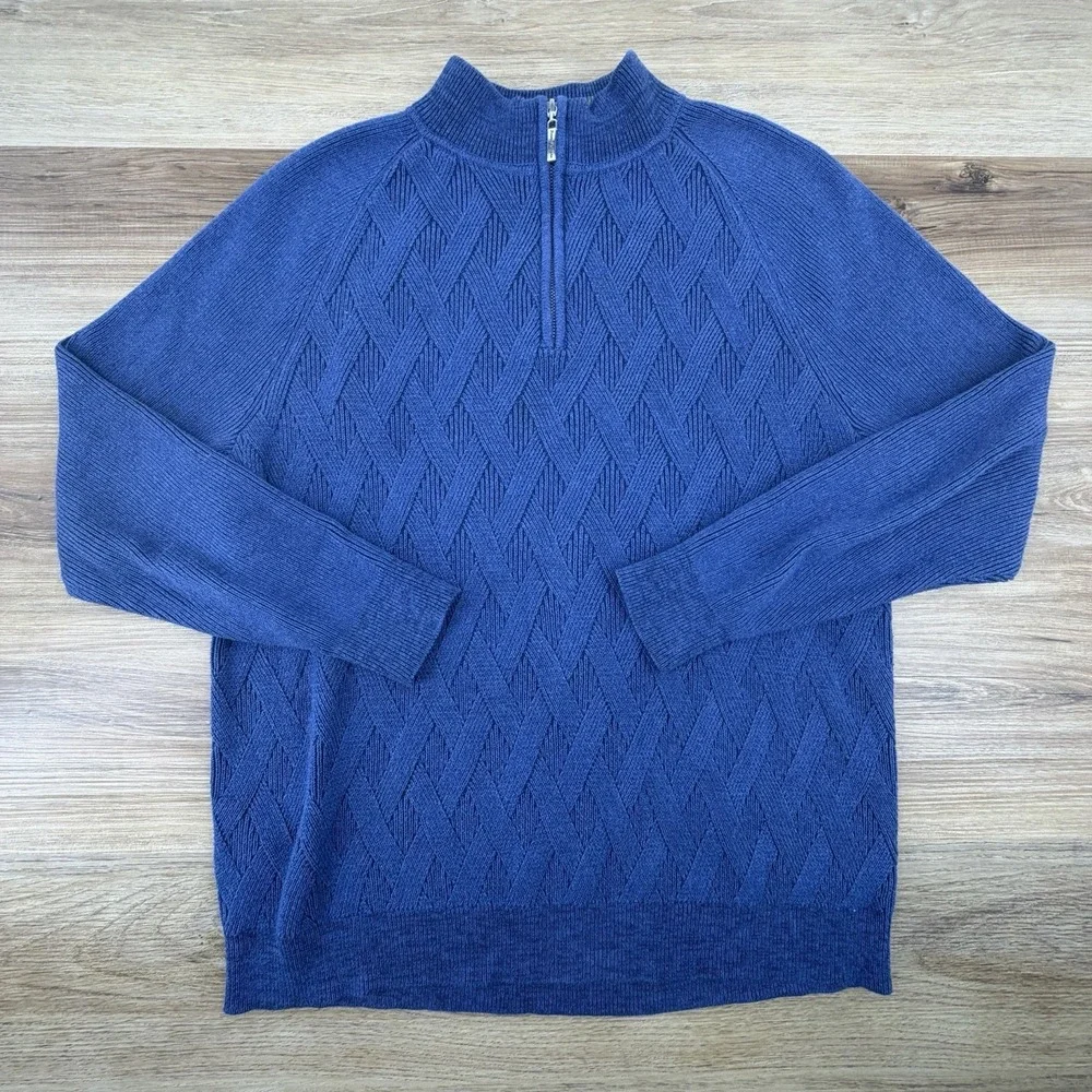 Tommy Bahama‎ Blue Napa Ridge 1/4 Zip Sweater Men's L Geometric Pima Cotton - Picture 2 of 7
